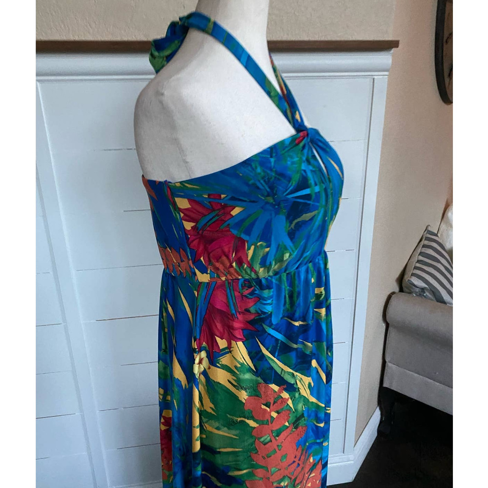Soma Blue Tropical Halter Maxi Dress with Red & Yellow Accents - Picture 9 of 13
